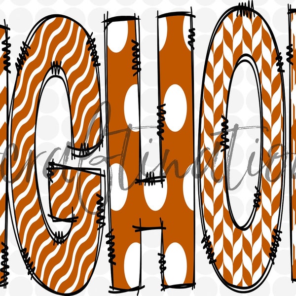 Longhorns doodle letters png digital file