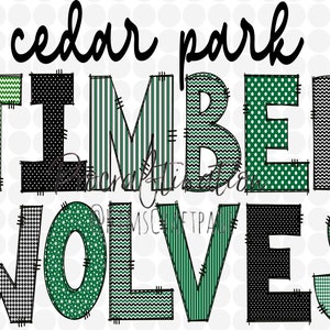 Cedar Park Timberwolves doodle letters png digital file