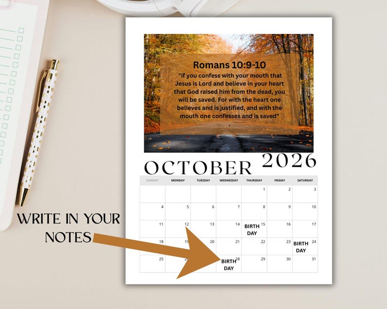 Editable 2026 12 Month Photo and Affirmation Calendar Template ...