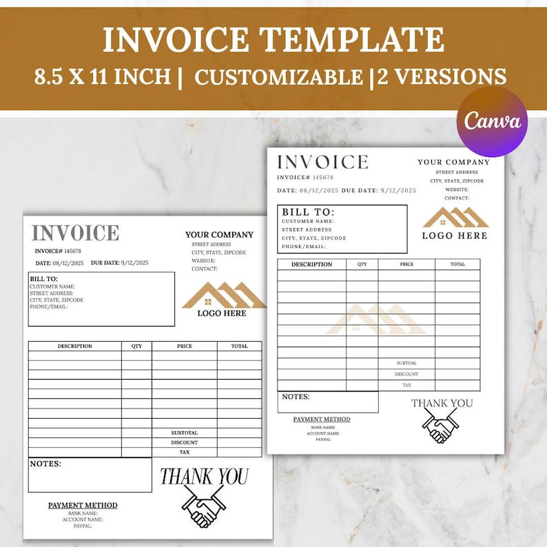 Minimal Invoice Template Canva Editable | Professional Business Billing (Instant Download) |Custom invoice image 1