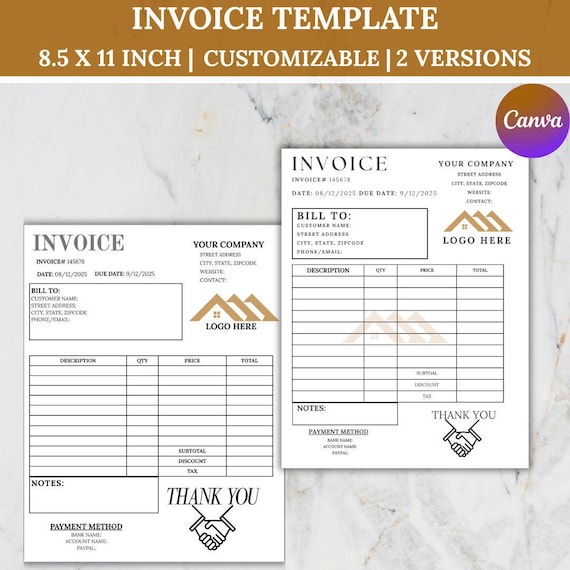 Minimal Invoice Template Canva Editable | Professional Business Billing (Instant Download) |Custom invoice