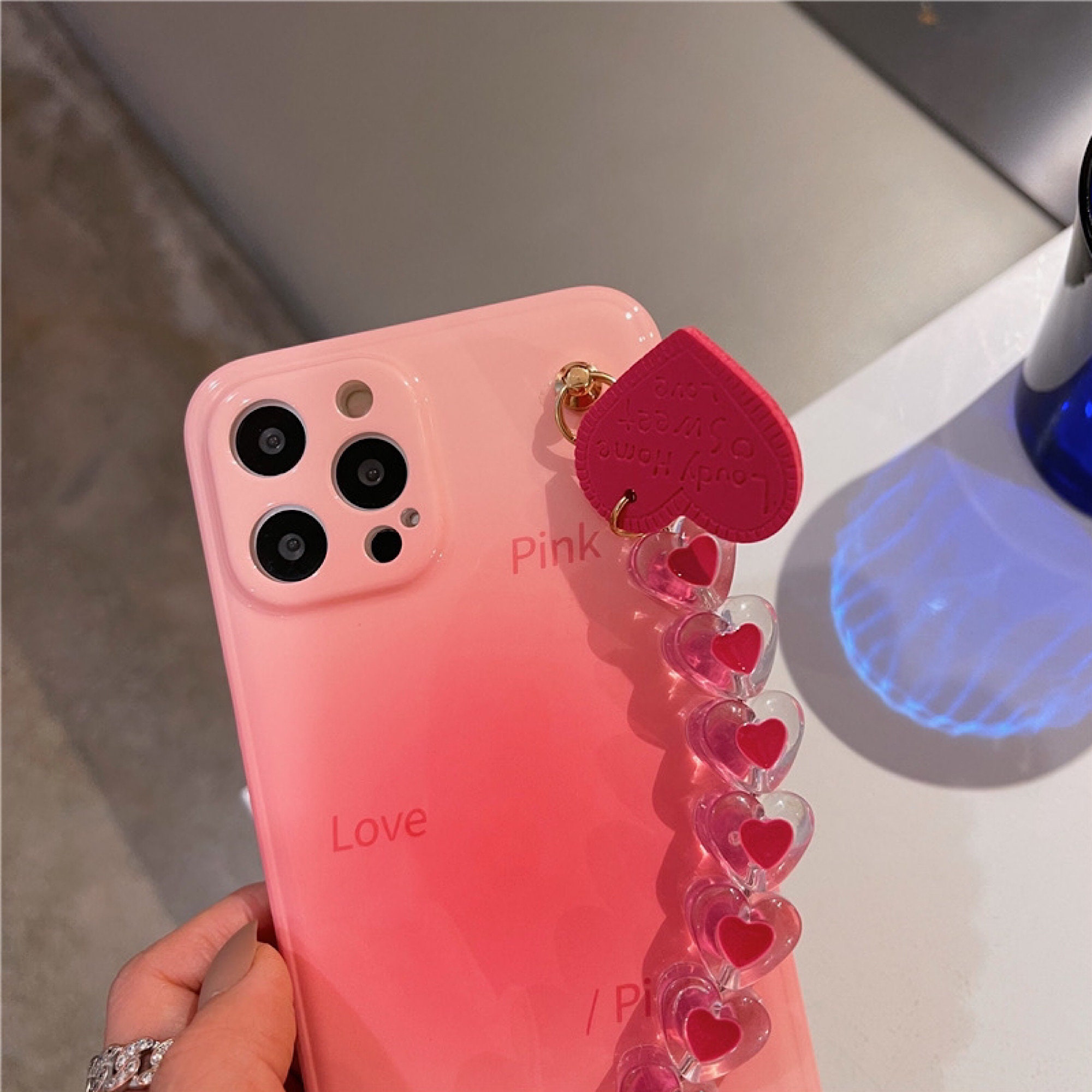 Lovely Pink Orange iPhone Case with Chain Keychain Strap Etsy