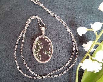 Oval Lily of the valley pendant with chain