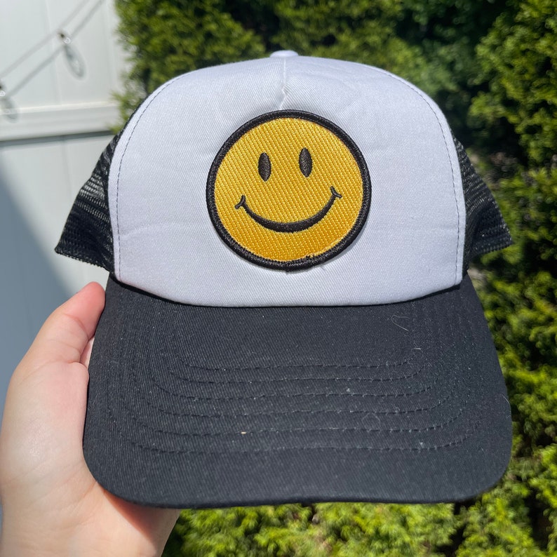 Smiley Face Trucker Hat Trucker Hat Smiley Face Hat Black Etsy