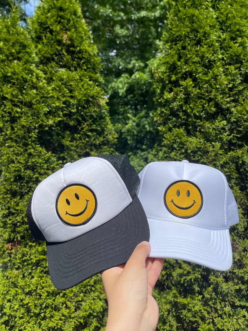 Smiley Face Trucker Hat Trucker Hat Smiley Face Hat Black Etsy