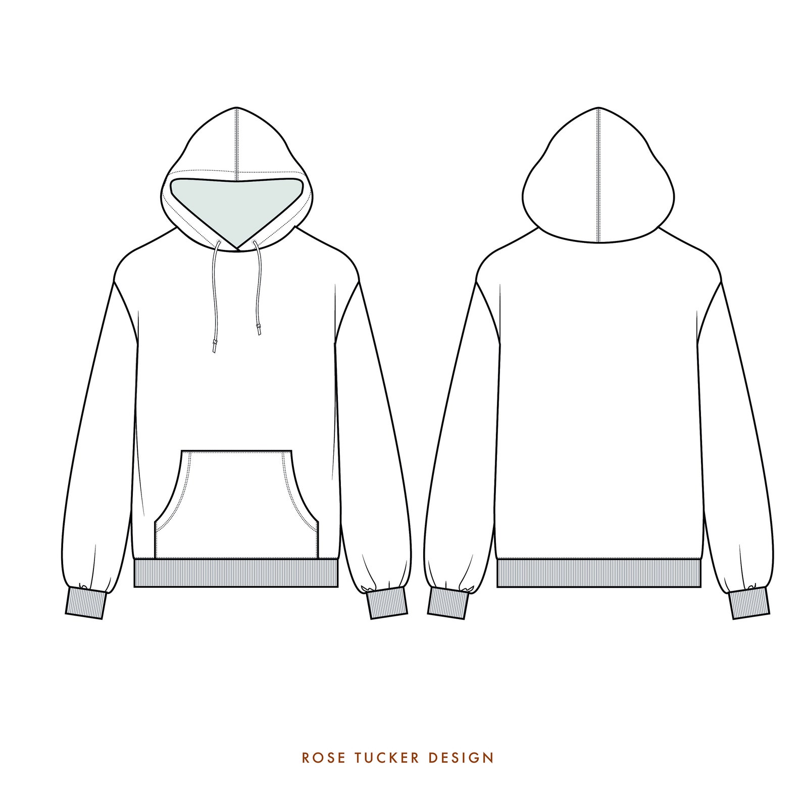 Hoodie CAD Flat Sketch Unisex Adobe Illustrator File | Etsy