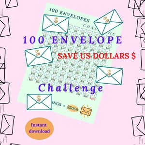 100 Envelopes Challenge Printable| Digital Download | Money Savings  Challenge |Saving Tracker |  Save US Dollars | Save 5050 Dollars