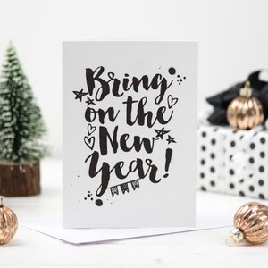 Tarjeta de Año Nuevo, Trae la Tarjeta de Año Nuevo, Tarjeta de Feliz Año Nuevo, Tarjeta de Navidad
