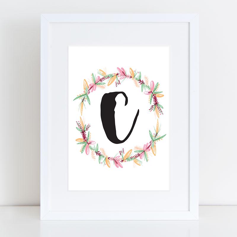 Floral Pattern C Floral Letter C Printable | Flower Monogram Wall Art | Initial A Print ...