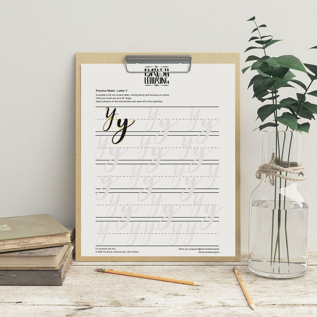 Y Lettering Basic Brush Lettering Practice Sheet – Letter Y | Calligraphy Alphabet ...