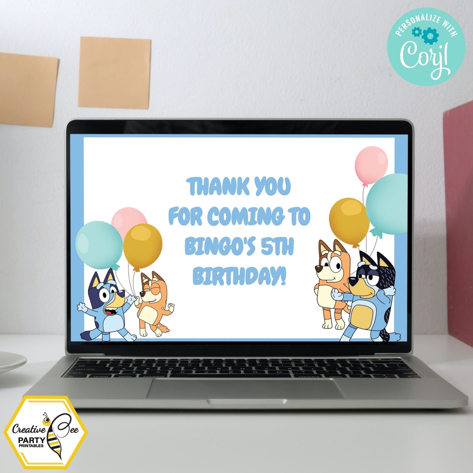 Bluey Thank You Card Bluey Party Bluey Birthday Editable Etsy