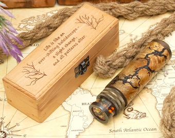 Handcrafted Dark Brass Kaleidoscope, Optical Toy with Gift Box For Kids Birthday Unique Pattern