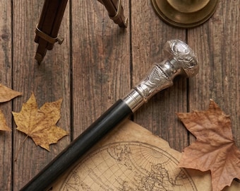 Bastón personalizado con empuñadura de latón – Bastón antiguo victoriano de madera para caballero
