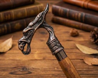 Bastón artesanal con cabeza de dragón / Bastón de caballero vintage para papá o abuelo (regalo para la tercera edad)