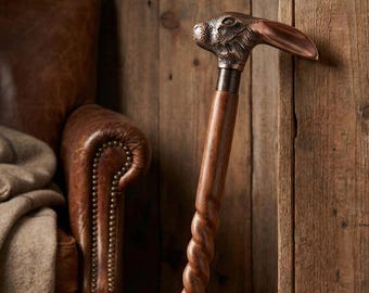Handcrafted Wooden Walking Cane | Vintage Brass Animal Head Handle l cane