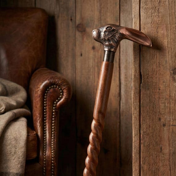 Handcrafted Wooden Walking Cane | Vintage Brass Animal Head Handle l cane