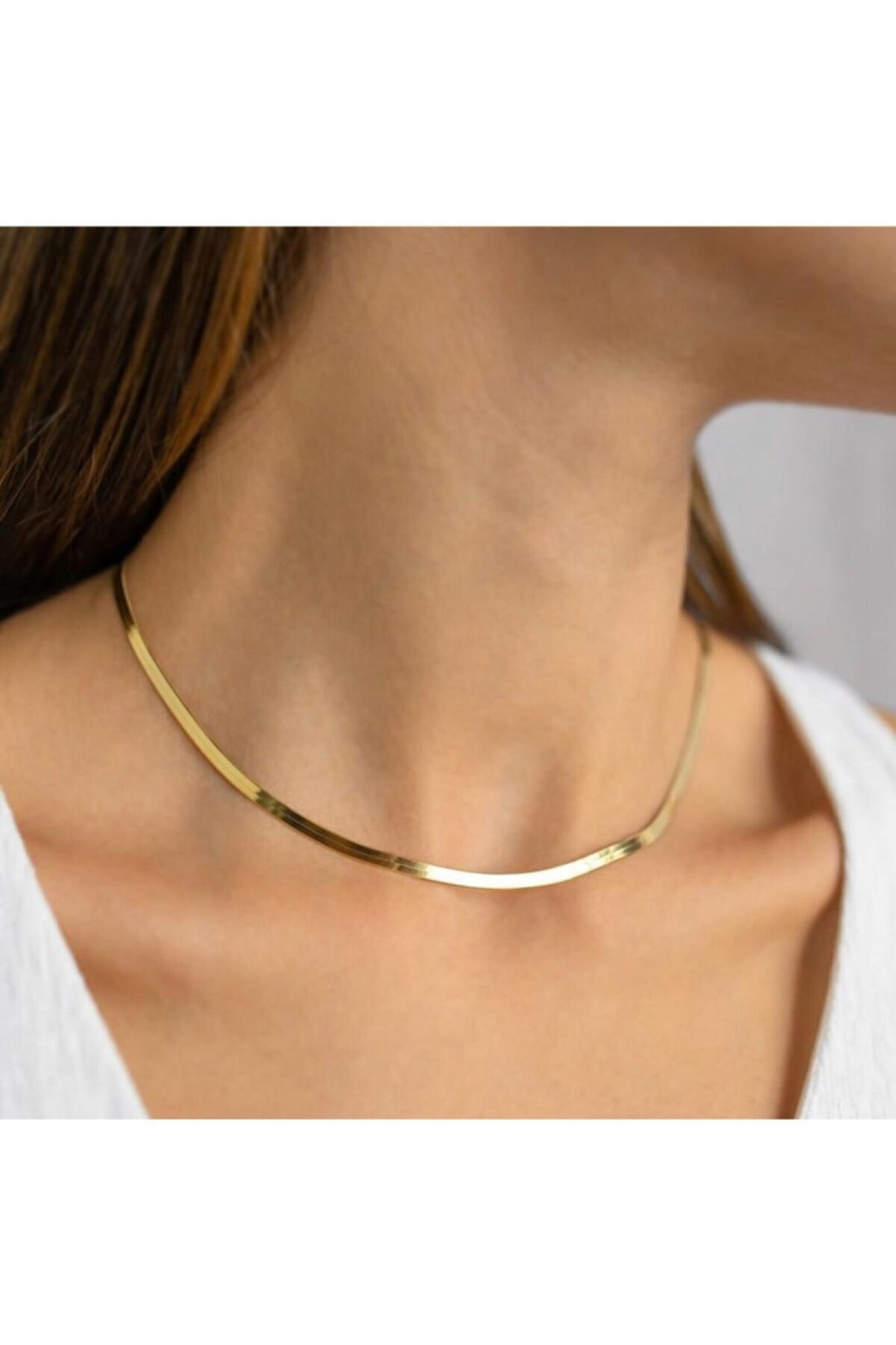Flat Snake Chain Necklace 14k Solid Yellow Gold Etsy