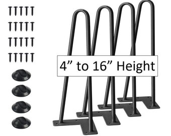 Hairpin Legs (Set of four), Satin Black, 3/8" Thick Rods