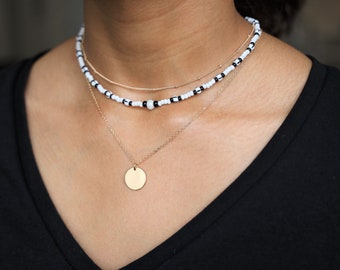Black and White Beaded Necklace, Adjustable Choker