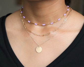 Purple Beaded Necklace, Adjustable Choker
