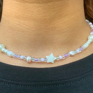 Freshwater Pearls, Purple and Pink Assorted Beads, Mother of Pearl Star Choker