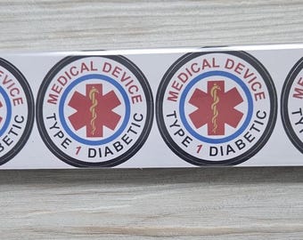 4 x Medical Device, Splash Proof Stickers, Type 1 Diabetic, Type 1 Diabetes, Mobile Stickers, Medical Alert, Medical Phone