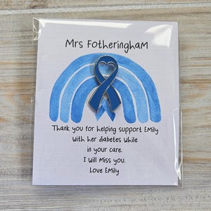 Diabetes Thank You Pin card, Diaversary Keepsake Cards, Type 1, Diabetes T1, Warrior, Wear it Blue, Awareness Ribbon pin, Teacher Gift image 9