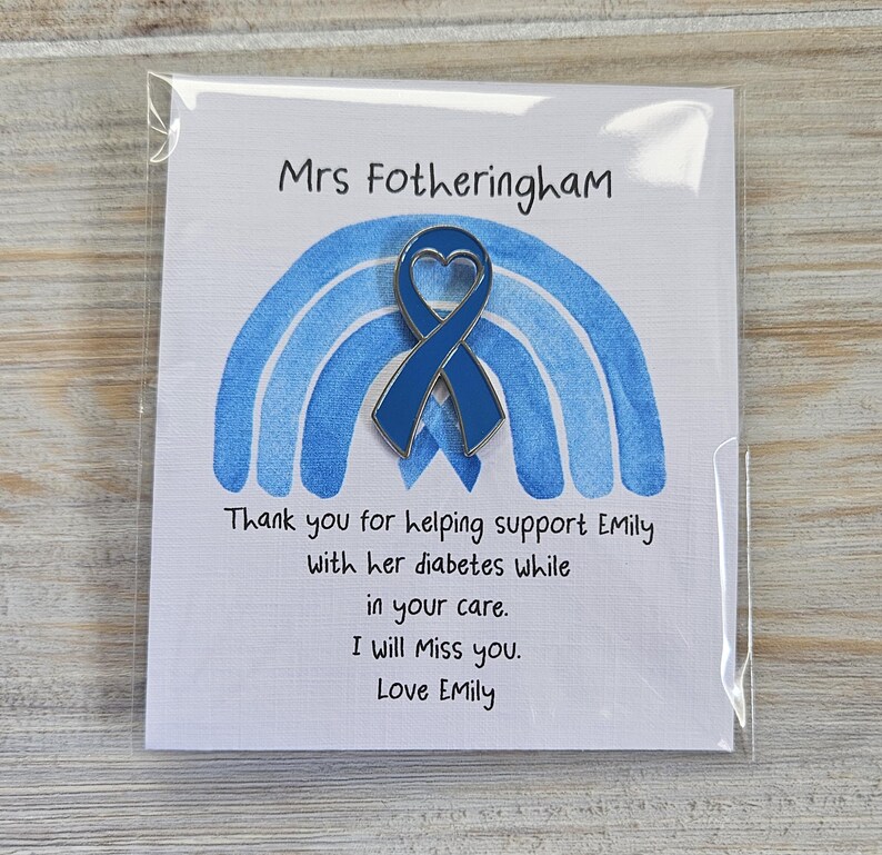 Diabetes Thank You Pin card, Diaversary Keepsake Cards, Type 1, Diabetes T1, Warrior, Wear it Blue, Awareness Ribbon pin, Teacher Gift image 9