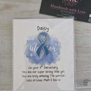Diabetes Thank You Pin card, Diaversary Keepsake Cards, Type 1, Diabetes T1, Warrior, Wear it Blue, Awareness Ribbon pin, Teacher Gift Warrior