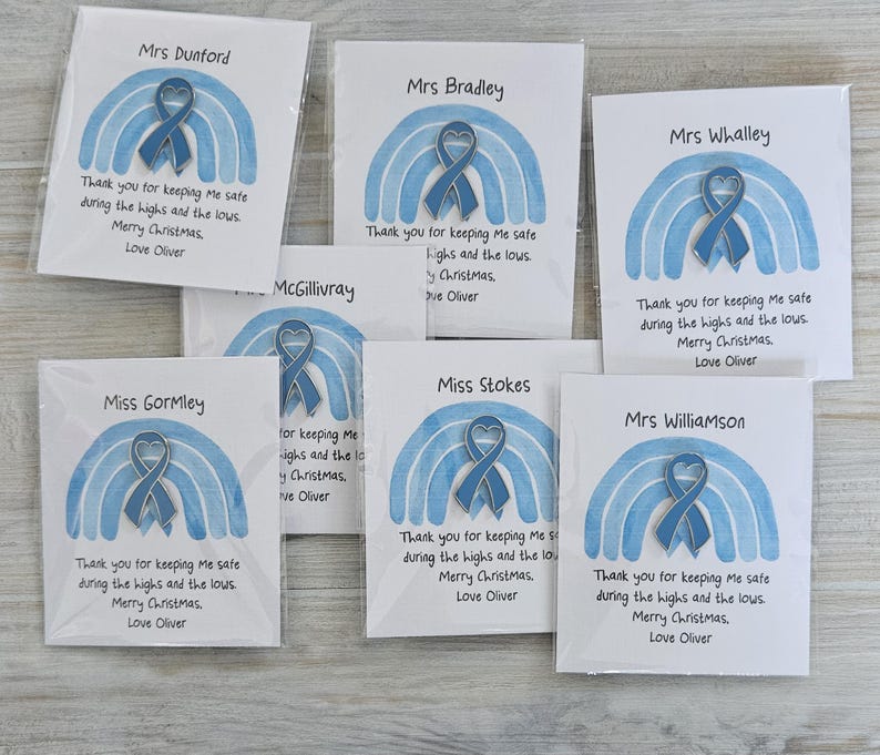 Diabetes Thank You Pin card, Diaversary Keepsake Cards, Type 1, Diabetes T1, Warrior, Wear it Blue, Awareness Ribbon pin, Teacher Gift image 13