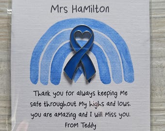 Diabetes Thank You Pin card, Diaversary Keepsake Cards, Type 1, Diabetes T1, Warrior, Wear it Blue,  Awareness Ribbon pin, Teacher Gift
