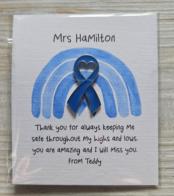 Diabetes Thank You Pin card, Diaversary Keepsake Cards, Type 1, Diabetes T1, Warrior, Wear it Blue,  Awareness Ribbon pin, Teacher Gift