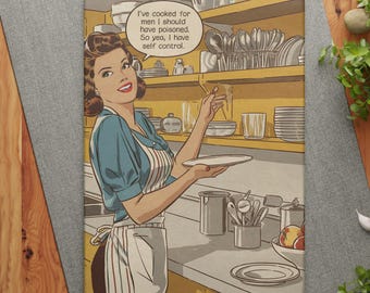 Self Control Glass Cutting Board, Funny Kitchen Decor, Retro Cooking Art, Unique Gift for Home Chef, Humorous Cookware, Cooking