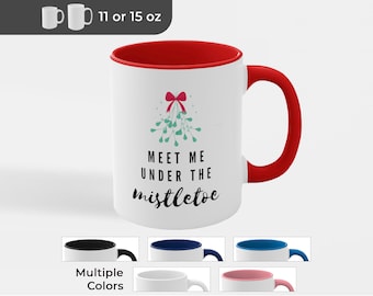 Mistletoe Holiday Coffee Mug – Christmas Gift, Two-Tone Ceramic (11 or 15 oz)