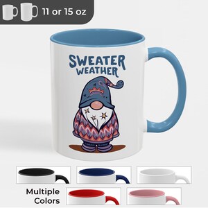 Sweter Gnome Weather - 11 lub 15 uncji - 2-kolorowy lub biały - zabawny kubek na kawę na jesień i zimę