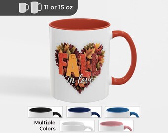 Fall In Love Coffee Mug: Autumn Leaves Heart, Romantic Gift