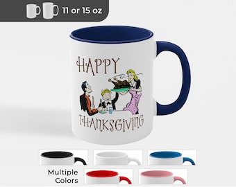 Vintage Thanksgiving Coffee Mug – Holiday Gift, Cartoon Dinner
