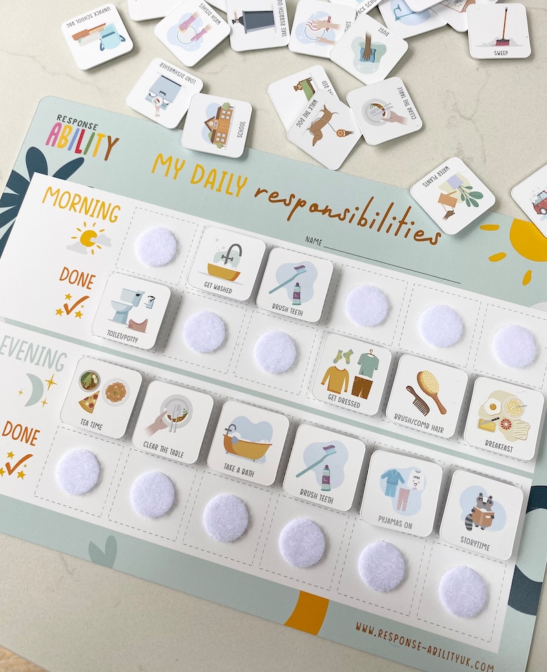 Daily Responsibilities Reward Chart, Children's Routine Chart, Chore Chart, HAND MADE, Daily Routine, Evening Routine, Kids Checklist, ADHD image 3