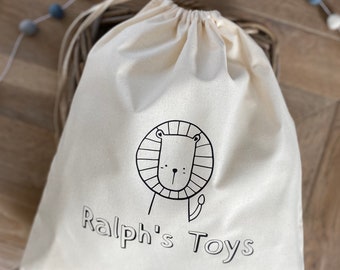 Children's Animal Toy Sack, Personalised Toy Bag, Toy Box, Drawstring Bag, Sustainable Storage, Toy Storage, Children's Organisation, Cotton