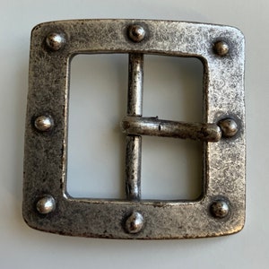 Beautiful Distressed Square Centre Bar Belt Buckle with Round Studs Antique Nickel
