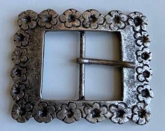 Beautiful Vintage Engraved Flower Border Rectangle Centre Bar Belt Buckle Antique Nickel