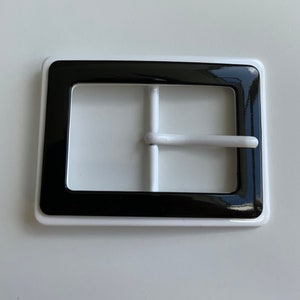 Rectangular Black and White MOD Retro Layered Enamel Belt Buckle Vintage Rare Unique Made in Italy