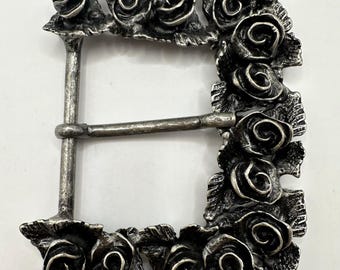 Incredible Belt Buckle, Large, End Bar Belt Buckle, Rose, Sculpted, Gothic, High Quality, Interchangeable, Vintage, Rare, Antique Nickel