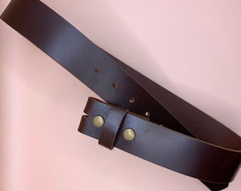 Brown 100% Genuine Leather Belt Straps Interchangeable Buckle Snaps. 1.5”(38mm) wide belt strap w/snaps for buckle interchangeability.