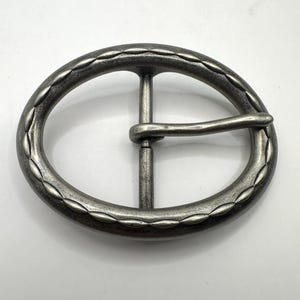 Oval, Classic, Simple, Minimal, Interchangeable Belt Buckle, Unique Pattern Design, Centre Bar, Heavy, Well Made, Vintage, Antique Nickel