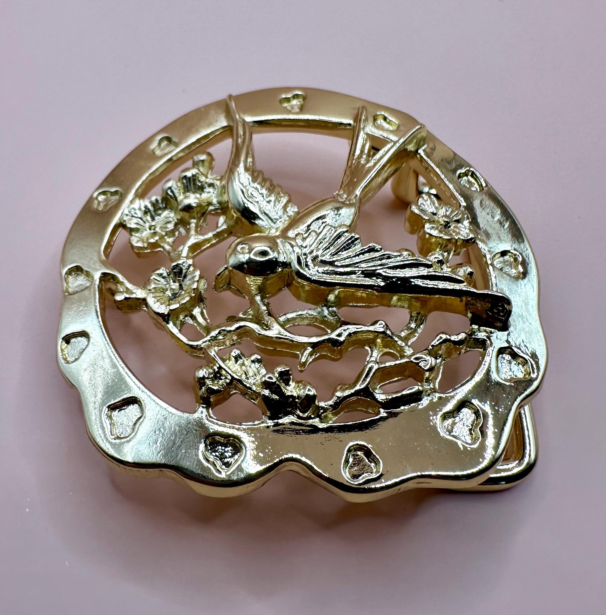 RARE 1940\'s Brass Custom Belt Buckle Hummingbird Butterfly Birds Sunflowers Vintage-belt Buckle-raintree-bronze-bird-accessories - Etsy main image 3