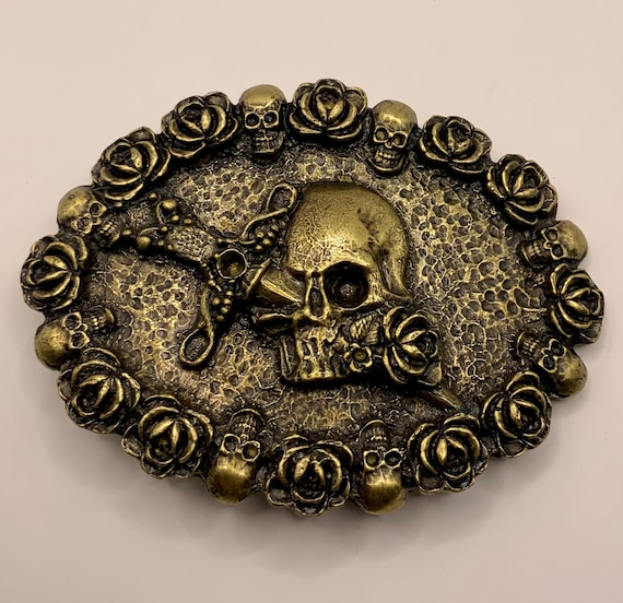 Rose Skull and Dagger Interchangeable Belt Buckle Heavy Made  display picture 1