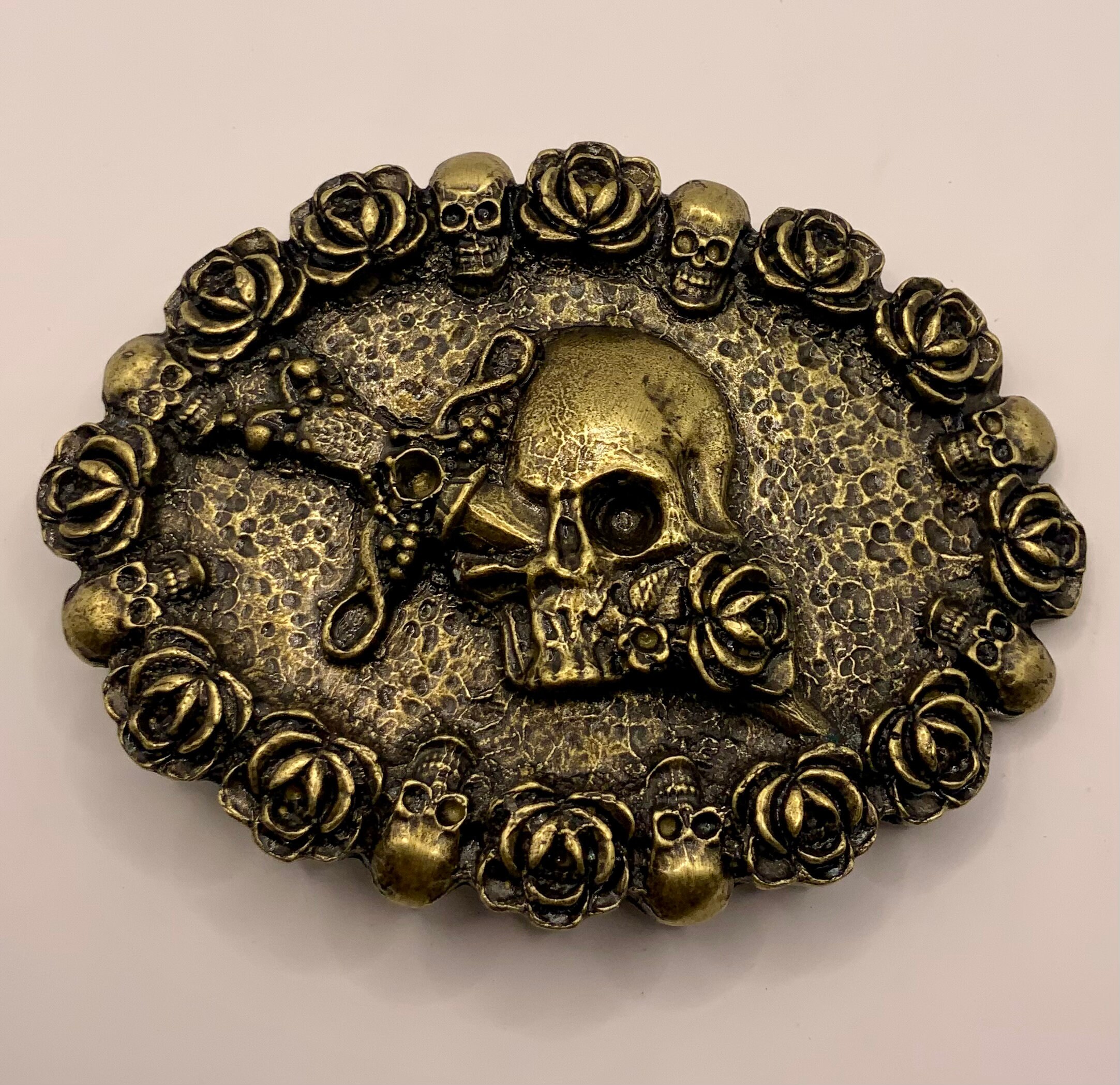 Rose Skull and Dagger Interchangeable Belt Buckle Heavy Made