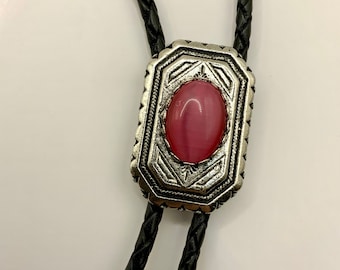 Bolo Tie collar vaquero occidental vaquera borde festoneado sólido fundido falso rosa tigres ojo cabujón piedra preciosa ajustable hecho a mano regalo