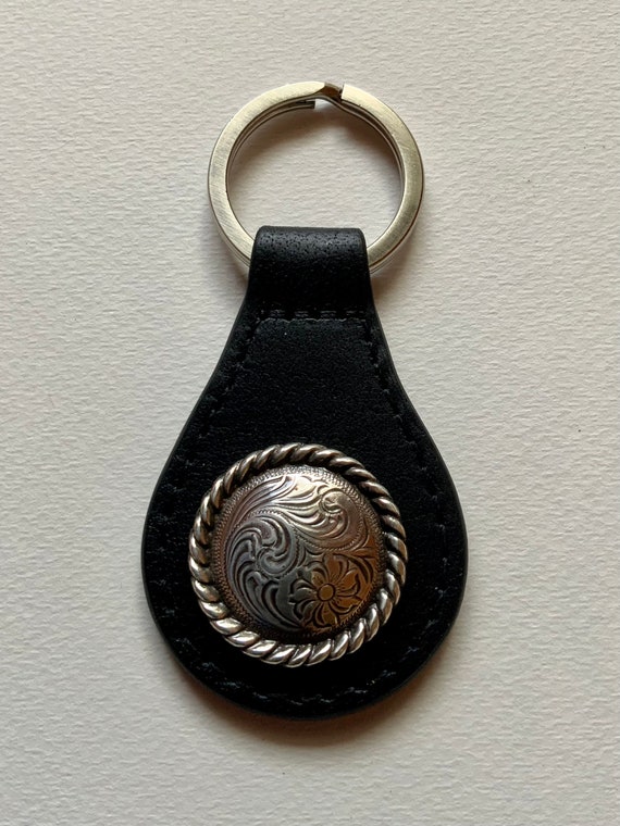 Vintage Genuine Leather Keychain Vintage Western Cowgirl Floral